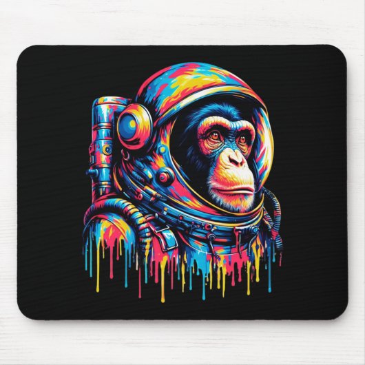 Farbenfrohe Paint Tropfen Astronaut Chimpanze Mousepad (Vorne)