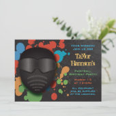 Farbenfrohe Paintball Geburtstagsparty Einladung (Stehend Vorderseite)