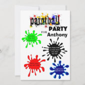 Farbenfrohe Paintball Geburtstagsparty Einladung (Vorderseite)