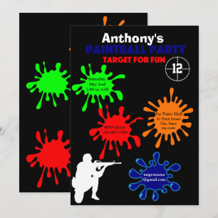 Farbenfrohe Paintball Geburtstagsparty Einladung