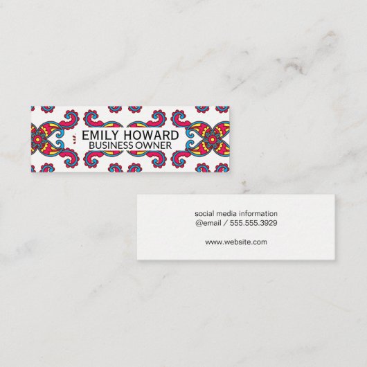 Farbenfrohe Paisley-Blume Mini Visitenkarte (Vorne/Hinten)