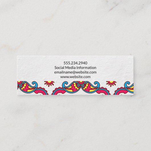 Farbenfrohe Paisley-Blume Mini Visitenkarte (Rückseite)