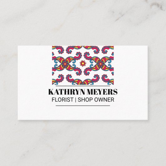 Farbenfrohe Paisley-Blume Visitenkarte (Vorderseite)