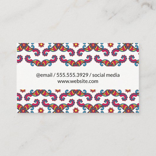 Farbenfrohe Paisley-Blume Visitenkarte (Rückseite)