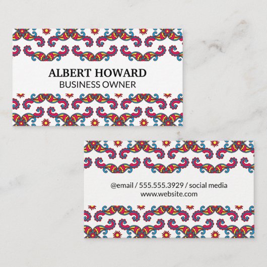 Farbenfrohe Paisley-Blume Visitenkarte (Vorne/Hinten)