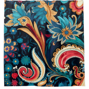 Farbenfrohe Paisley Boho Kunstdusche Vorhang