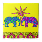 Farbenfrohe Paisley Elephants Tile Trivet Fliese (Vorderseite)