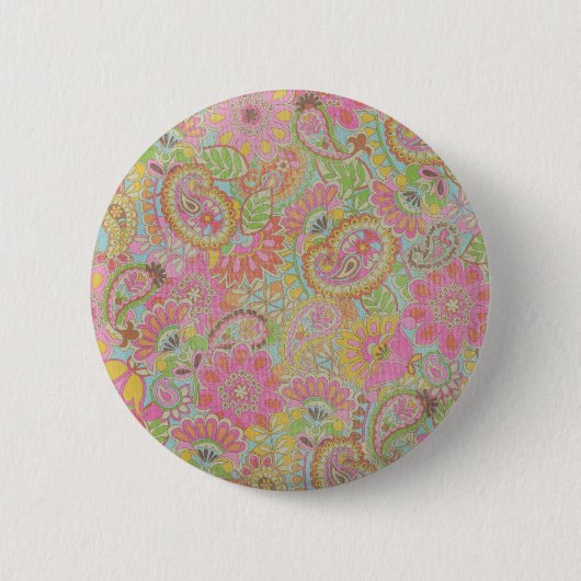 Farbenfrohe Paisley Floral botanische Blume Button (Vorderseite)