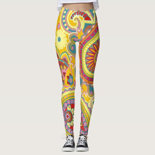 Farbenfrohe Paisley Floral Stilvoll Modernes Muste Leggings (Vorderseite)