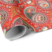 Farbenfrohe Paisley Indian Seamless Patches Geschenkpapier (Rolleneckpunkt)