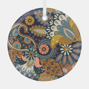 Farbenfrohe Paisley: Indische Tapete mit Blumenmus Ornament Aus Glas