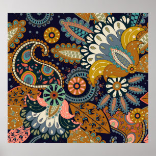 Farbenfrohe Paisley: Indische Tapete mit Blumenmus Poster
