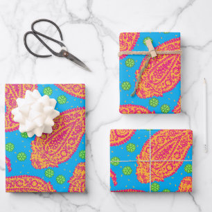 Farbenfrohe Paisley Pattern Geschenkpapier Set