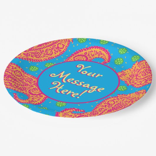 Farbenfrohe Paisley Pattern Pappteller (Schrägansicht)