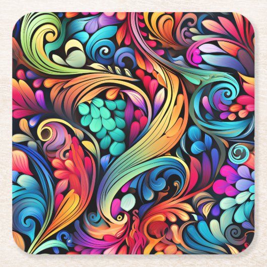 Farbenfrohe Paisley Pattern Rechteckiger Pappuntersetzer (Vorderseite)