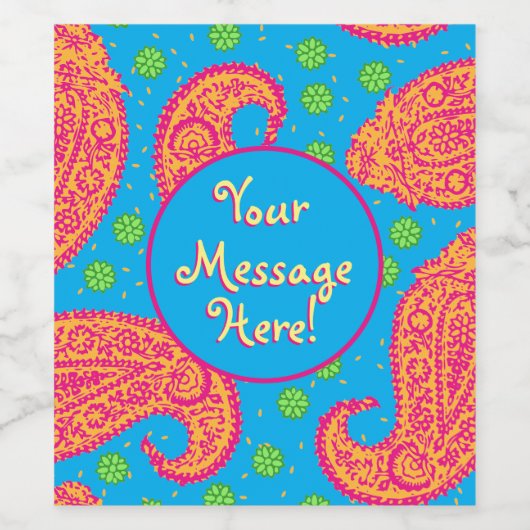Farbenfrohe Paisley Pattern Weinetikett (Einzelnes Label)