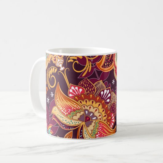 Farbenfrohe Paisley Style Blumenmuster Kaffeetasse (Vorderseite Links)