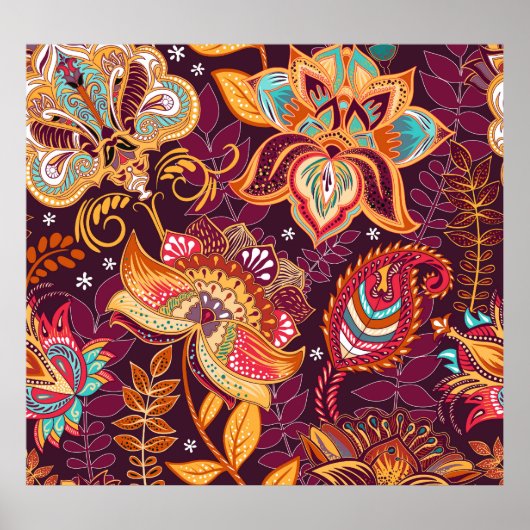 Farbenfrohe Paisley Style Blumenmuster Poster (Vorne)