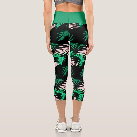 Farbenfrohe Palm Tree Blätter Monogram Tropical Vi Capri Leggings (Rückseite)