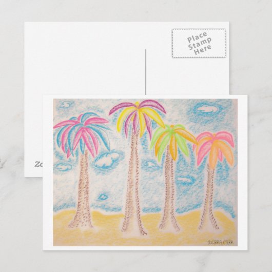 Farbenfrohe Palmen Postkarte (Vorne/Hinten)