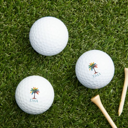 Farbenfrohe Palmenbaum Monogramm Golfball (Insitu Gras)