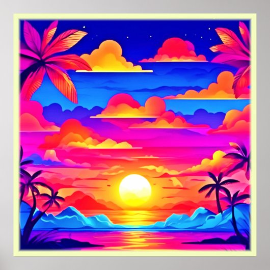 Farbenfrohe Palmenbaum Sonnenuntergang Poster (Vorne)