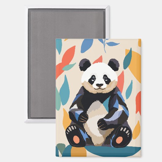 Farbenfrohe Panda Bär Abstrakte Blätter Magnet (Vorderseite/Rückseite)