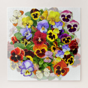 Farbenfrohe Pansy-Arrangement mit Schmetterlingen  Puzzle