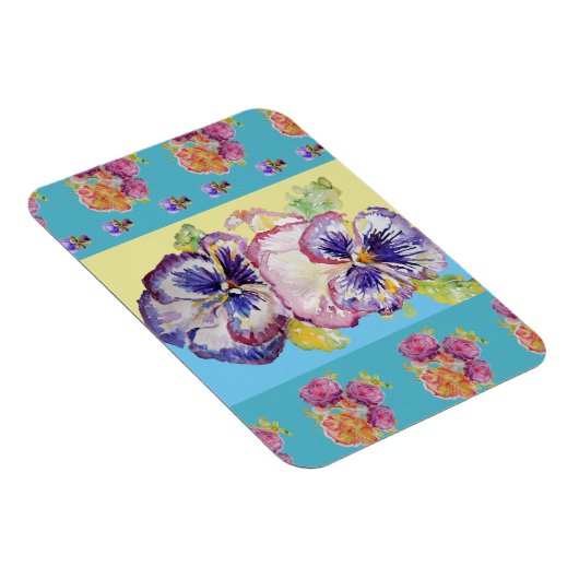 Farbenfrohe Pansy Floral Aqua Magnet (Rechte Seite)
