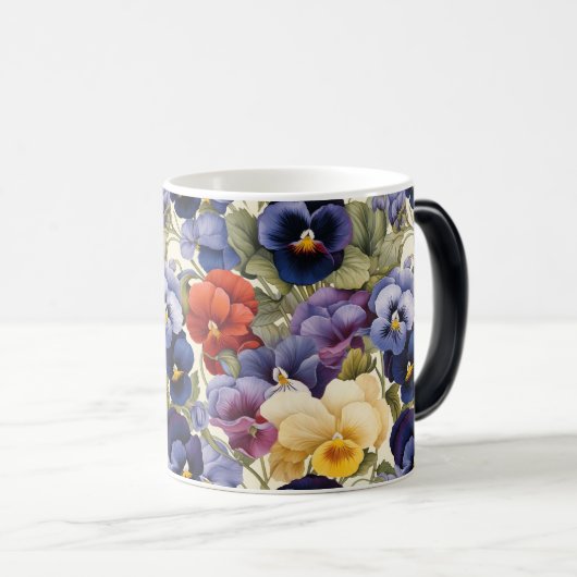 Farbenfrohe Pansy Seamless Floral Elegante Verwandlungstasse (VorderseiteRechts)
