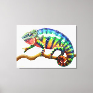 Farbenfrohe Panther Chameleon Lizard Wrapped Canva Leinwanddruck