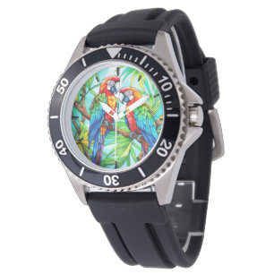 Farbenfrohe Papageien aus festem Glas Armbanduhr