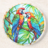 Farbenfrohe Papageien aus festem Glas Getränkeuntersetzer (Vorne)