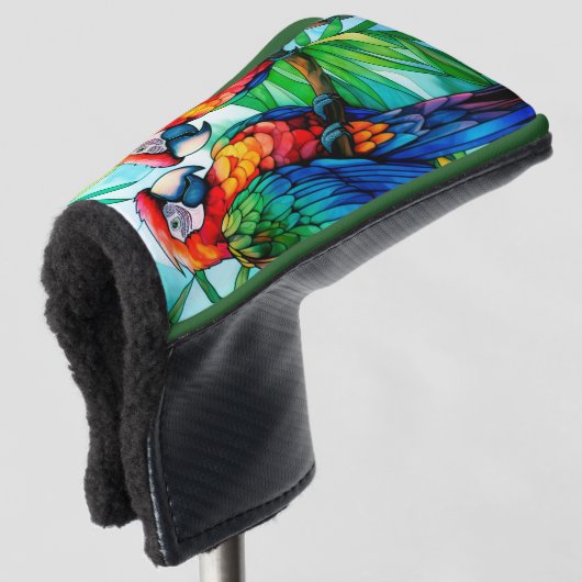 Farbenfrohe Papageien aus festem Glas Golf Headcover (3/4 Vorderseite)