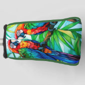 Farbenfrohe Papageien aus festem Glas Golf Headcover (Vorderseite)