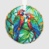Farbenfrohe Papageien aus festem Glas Ornament (Rückseite)