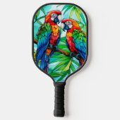 Farbenfrohe Papageien aus festem Glas Pickleball Schläger (Rückseite)