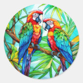 Farbenfrohe Papageien aus festem Glas Runder Aufkleber (Vorderseite)