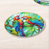 Farbenfrohe Papageien aus festem Glas Runder Pappuntersetzer (Angewinkelt)
