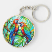 Farbenfrohe Papageien aus festem Glas Schlüsselanhänger (Rückseite)