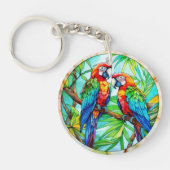 Farbenfrohe Papageien aus festem Glas Schlüsselanhänger (Vorderseite)