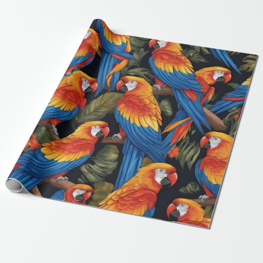 Farbenfrohe Papageien Geschenkpapier (Ungerollt)
