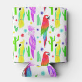 Farbenfrohe Papageien, handgezeichnet Muster. Dosenkühler (Rückseite)