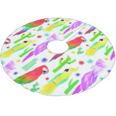 Farbenfrohe Papageien, handgezeichnet Muster. Polyester Weihnachtsbaumdecke (Schrägansicht)