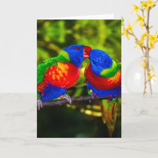 Farbenfrohe Papageien Karte (Gelbe Blume)