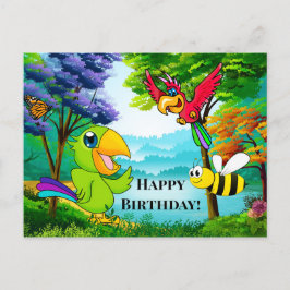 Farbenfrohe Papageien Kind Geburtstagskarte Postkarte