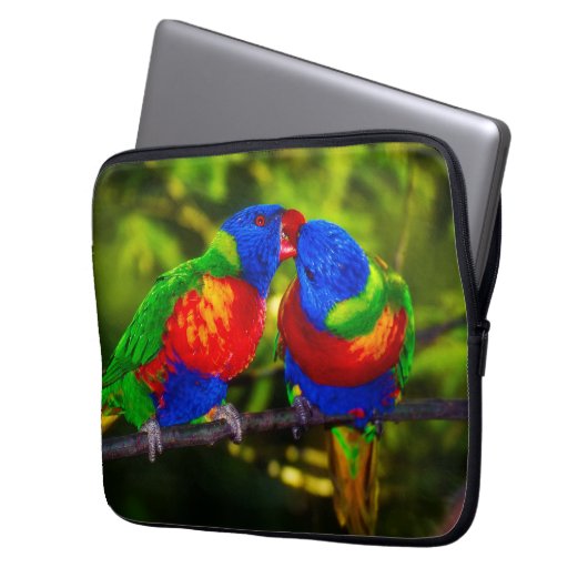 Farbenfrohe Papageien Laptopschutzhülle (Vorderseite Links)