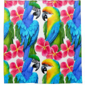 Farbenfrohe Papageien mit tropischen Blume Duschvorhang (Vorderseite)