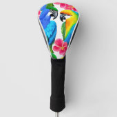 Farbenfrohe Papageien mit tropischen Blume Golf Headcover (Vorderseite)
