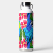 Farbenfrohe Papageien mit tropischen Blume Trinkflasche (Vorderseite)